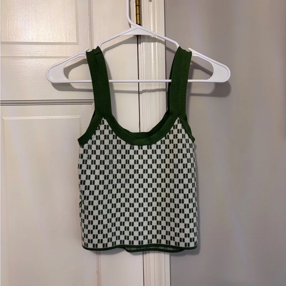 Abercrombie & Fitch Green and Cream Checker Knit Tank - Picture 3 of 4